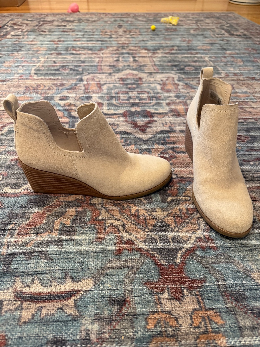 Toms Cream Suede Wedge Ankle Booties